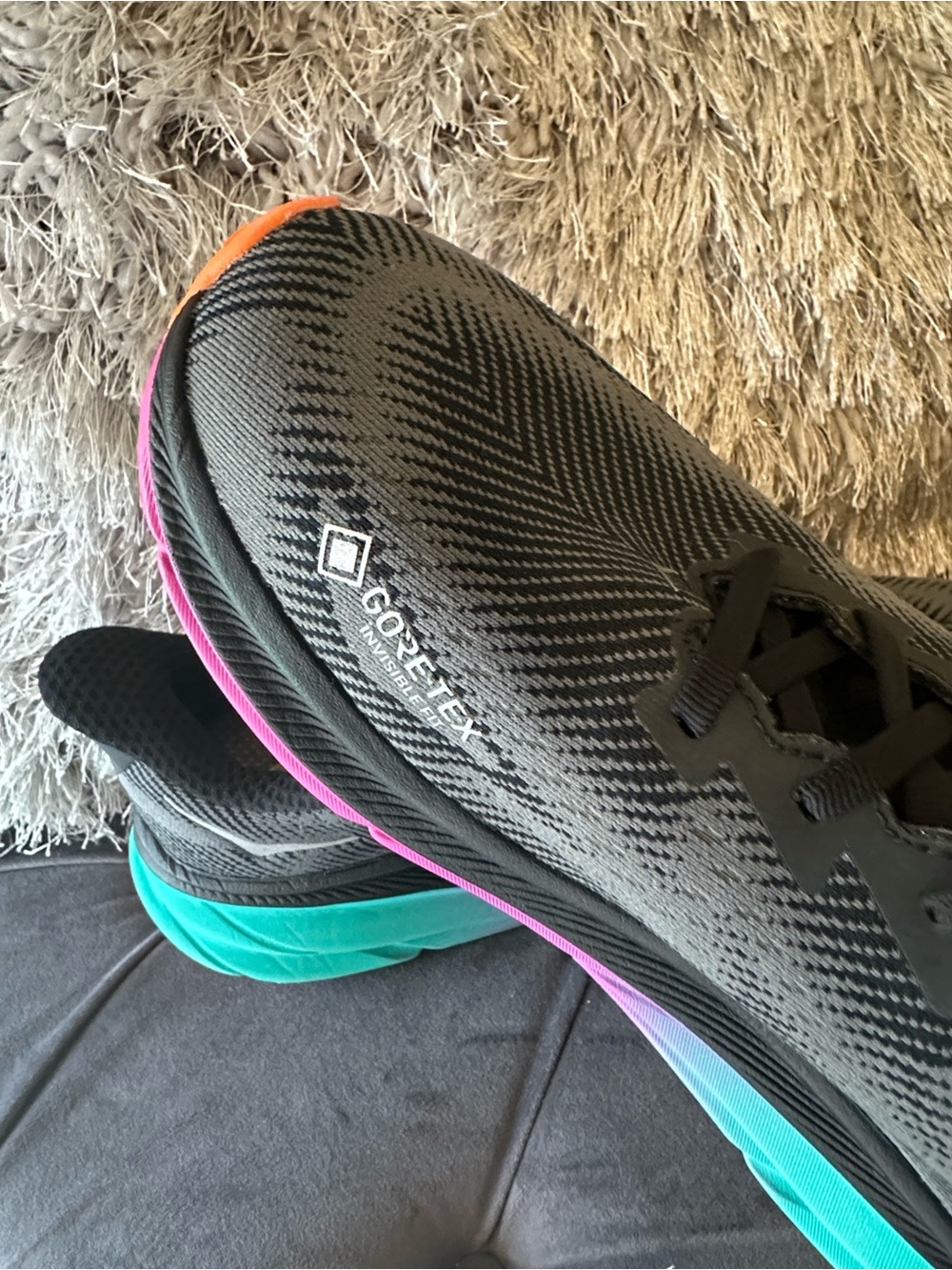 GORE-TEX Women's Black Athletic Sneakers with Pink and Teal Accents